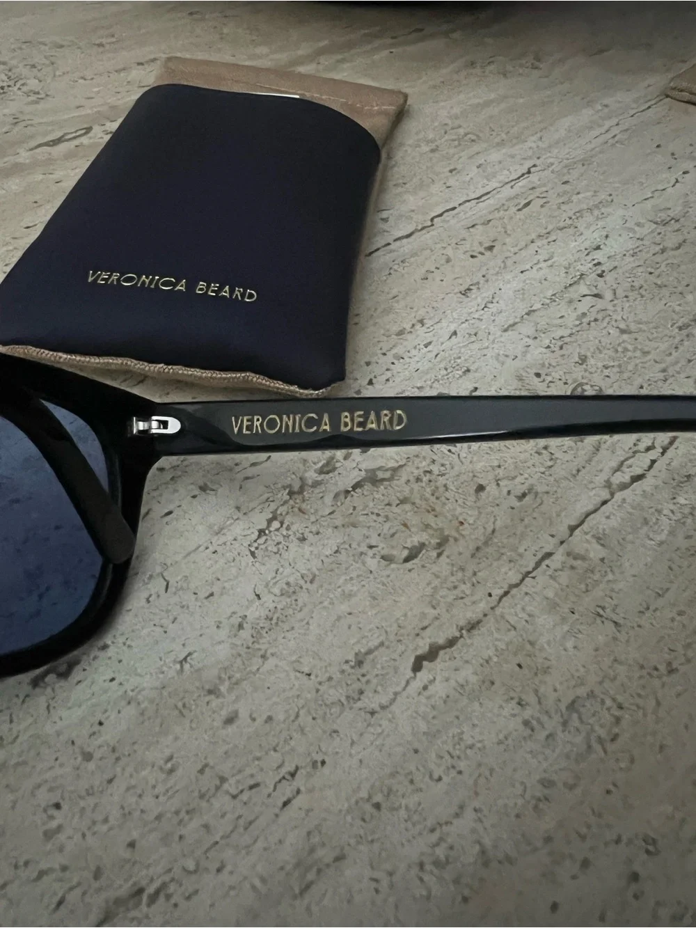 Veronica Beard Black Frame Sunglasses with Blue Lenses